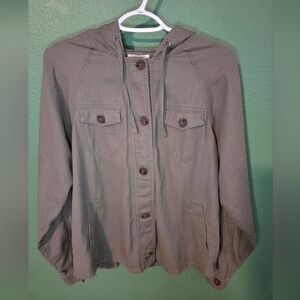 Maurices Olive Green Hooded Utility Jacket Button Front Lightweight Size L